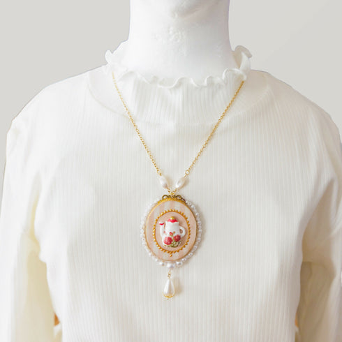 ティーポットのネックレス/ピンク