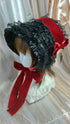 黒×ボルドーリボン総レースボンネット