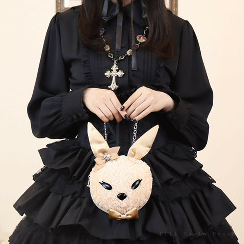 リリラパンポーチ ウサギ うさぎ ラビット バラ レース ブラック ベージュ【LALUICE】