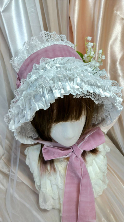 総レース鈴蘭ボンネット白