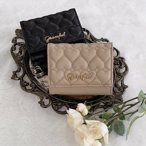 ハートを運んで折財布 LL-1012 【ブラック ベージュ ラベンダー】