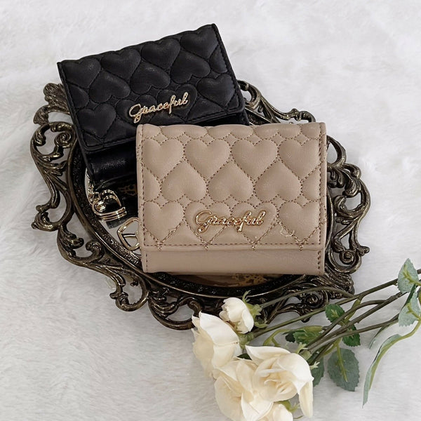 ハートを運んで折財布 LL-1012 【ブラック ベージュ ラベンダー】