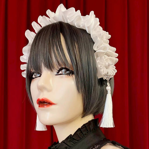 アジアンゴシックタッセルカチューシャ/白×白