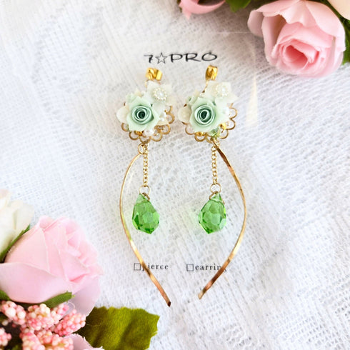 Rose Drops (Green, Earrings / Clip-ons)