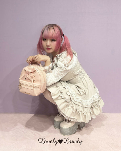 あみあげりぼんミニリュック LL-1010【ブラック モカブラウン スイートピンク】