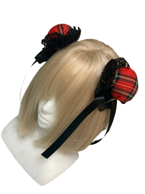 赤黒チェックのお団子ヘアクリップ