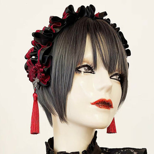 アジアンゴシックタッセルカチューシャ/黒×深紅