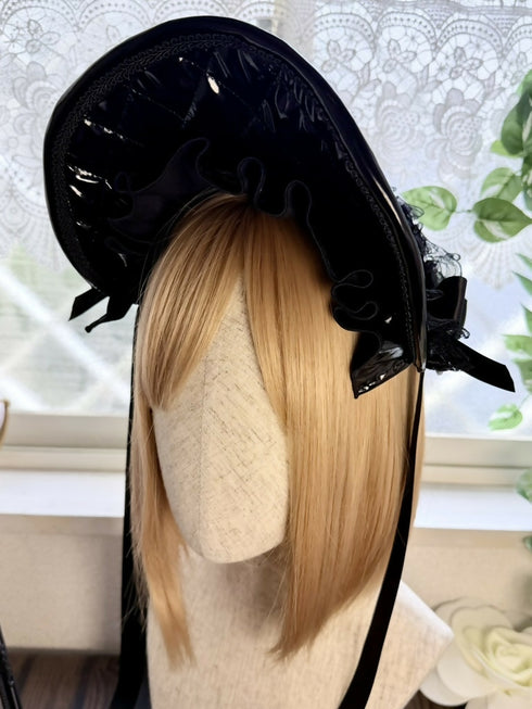エナメルレザー ボンネット BK