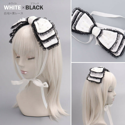 3段リボン ヘッドドレス レースミルフィーユリボン Sweet Pearl Ribbon Lolitails+