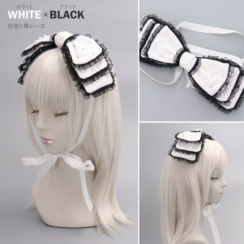 3段リボン ヘッドドレス レースミルフィーユリボン Sweet Pearl Ribbon Lolitails+