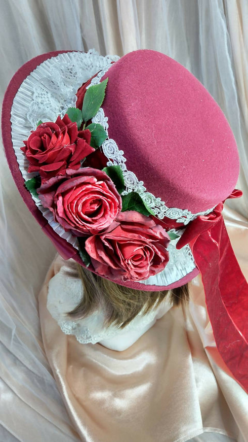 ボルドー薔薇リボンスペシャルフェルトハット