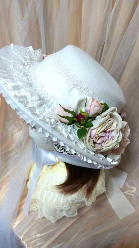 白×薄紫薔薇スペシャルフェルトハット