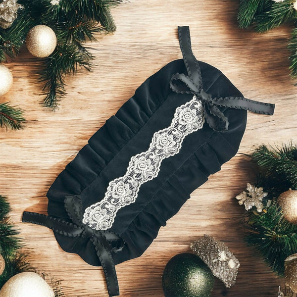 別珍フリルのヘッドドレス ブラック