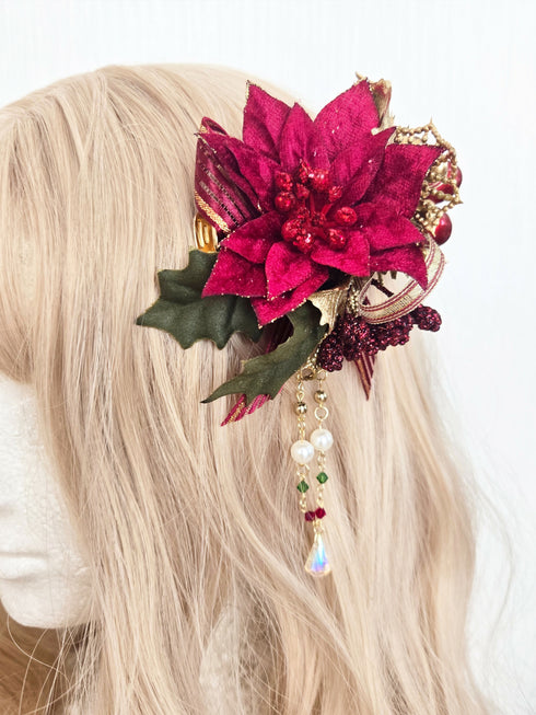 ポインセチアのヘアクリップ