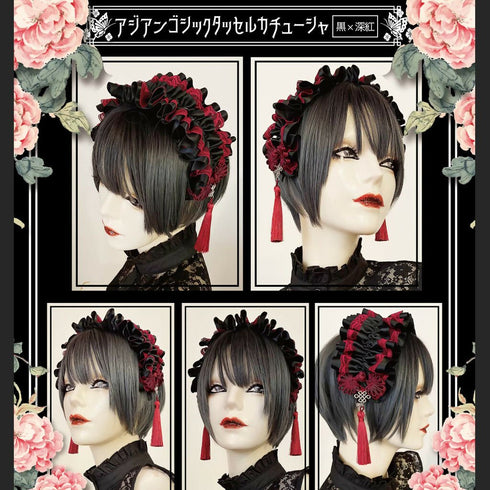アジアンゴシックタッセルカチューシャ/黒×深紅