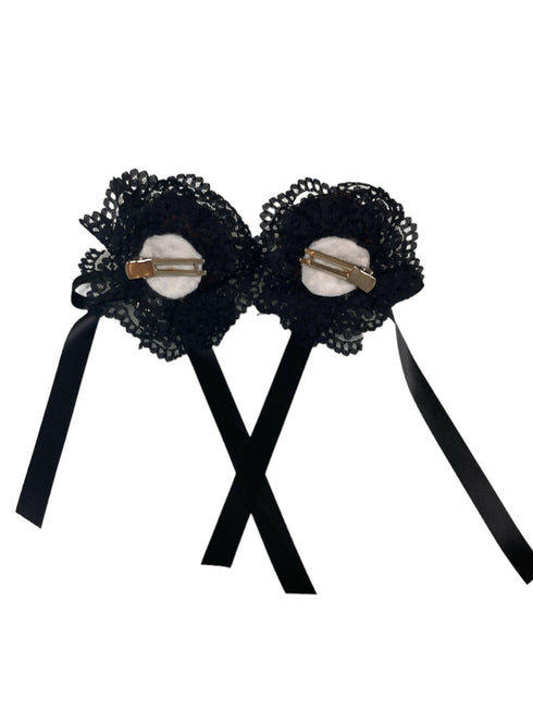 赤黒チェックのお団子ヘアクリップ