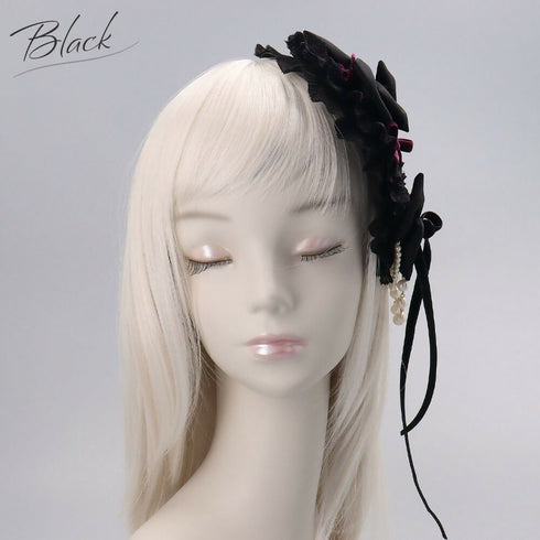 ベルベット リボン レース パールチェーン ヘッドドレス Lolitails+