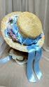 Blue Ribbon and Small Rose Straw Hat