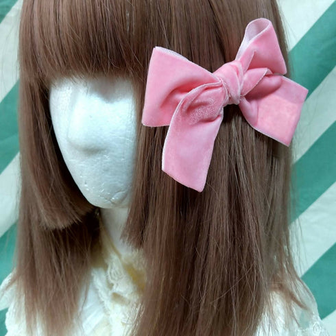 2個セットベロアリボンクリップピンク