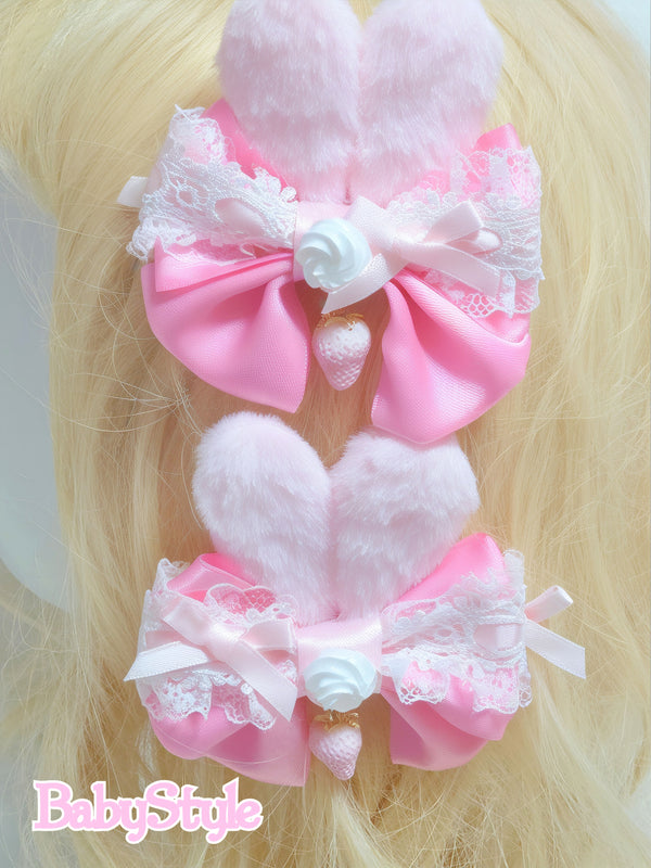 うさみみホイップいちごリボンツインテヘアクリップ(ピンク)