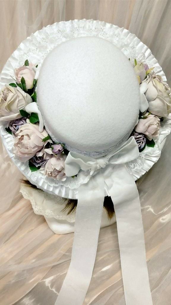 白×薄紫薔薇スペシャルフェルトハット