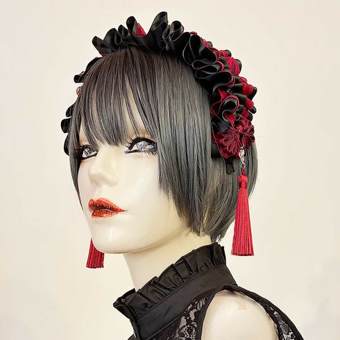 アジアンゴシックタッセルカチューシャ/黒×深紅