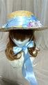 Blue Ribbon and Small Rose Straw Hat