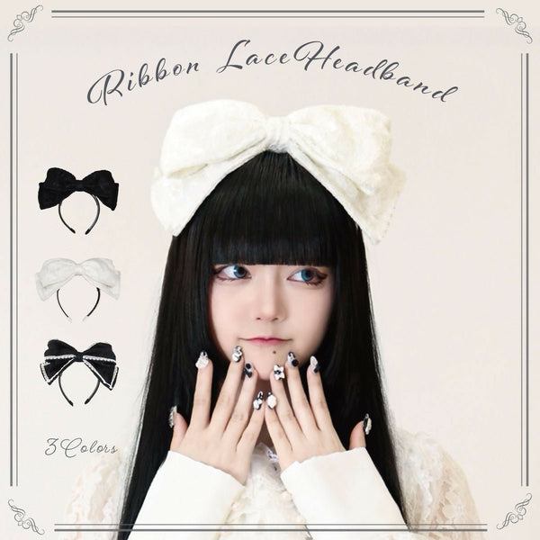 カチューシャ ヘッドドレス 髪飾り ヘアアクセサリー レース リボン ゴスロリ 甘ロリ ブラック ホワイト【LALUICE公式】