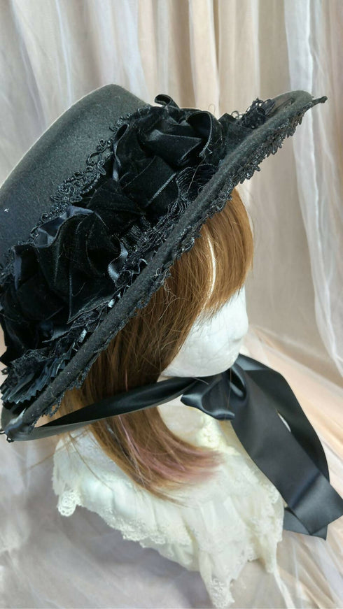 リボンリボンフェルトハット黒×黒