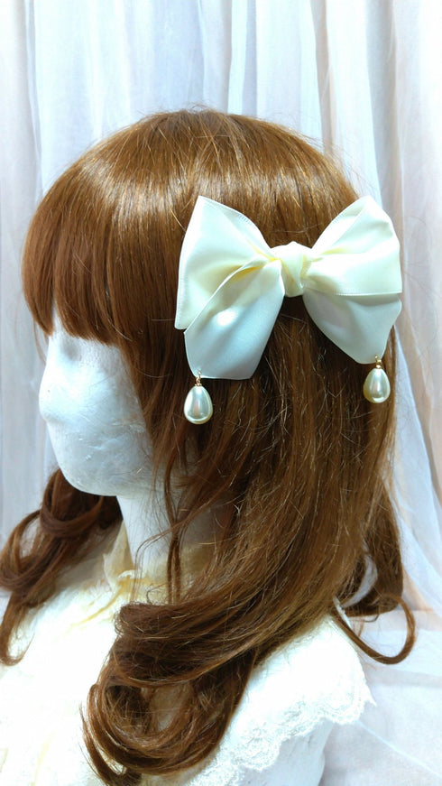 2個セットパール付きリボンクリップオフホワイト