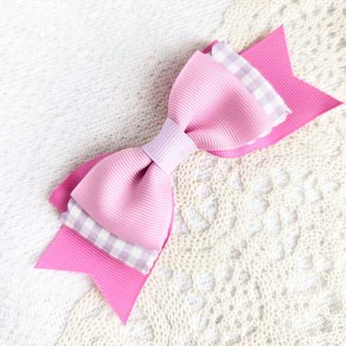 リボンヘアクリップ(ギンガムチェック:ピンク)