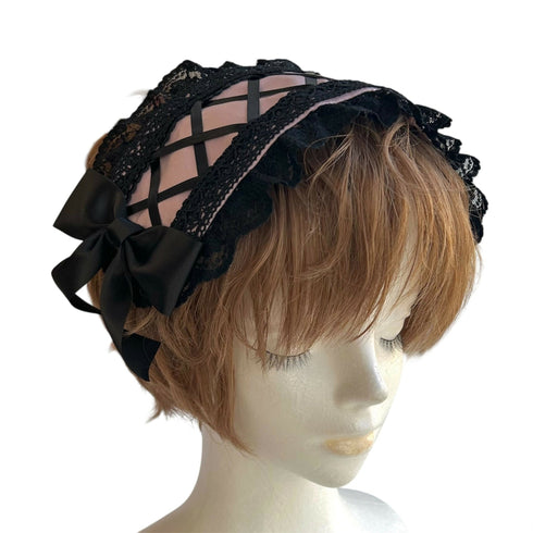 スパイラルヘッドドレス ピンク×ブラック