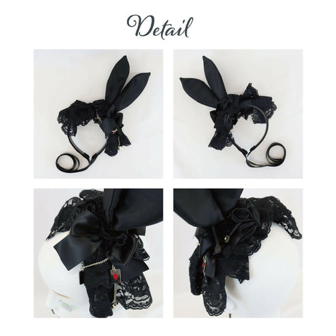 うさ耳カチューシャ うさ耳 ウサギ うさぎ アリス ヘッドドレス 髪飾り ヘアアクセサリー レース リボン ブラック ホワイト