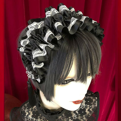 アジアンゴシックタッセルカチューシャ/黒×白