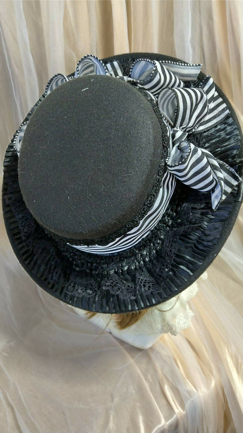 ストライプリボンフェルトハット黒