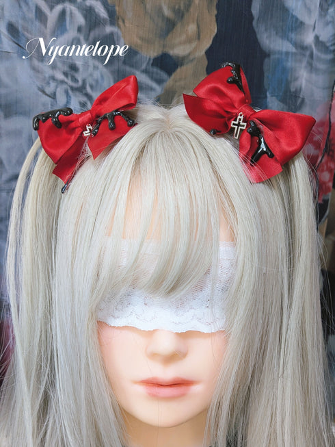 【GLM15】滴るリボンクリップ2個セット(ブラック、ホワイト、レッド、ピンク) ゴスロリ ロリータ ロリィタ ハロウィン