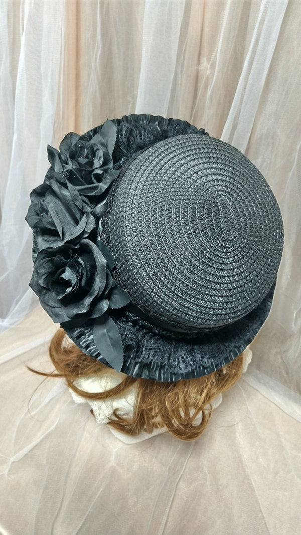 黒薔薇フリルストローハット