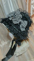 Stripe ribbon all lace bonnet black × white