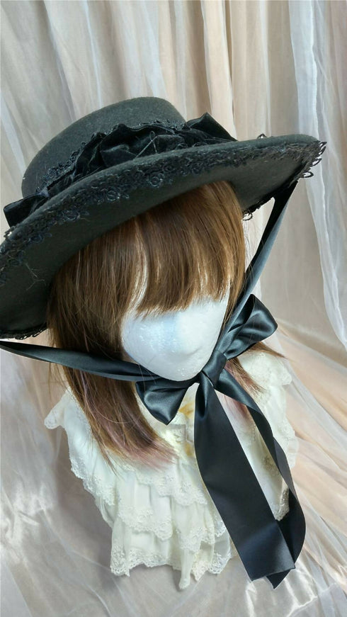 リボンリボンフェルトハット黒×黒