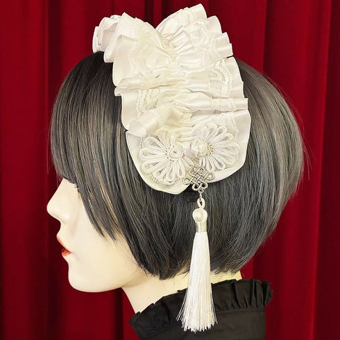 アジアンゴシックタッセルカチューシャ/白×白