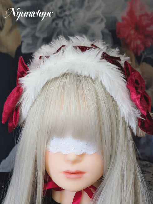 ベロアリボンとふわふわヘッドドレス(レッド) ロリータ ロリィタ