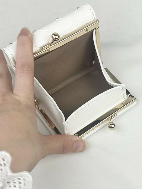 きらめき☆りぼんがま口折財布 LL-1036 【ブラック ホワイト】