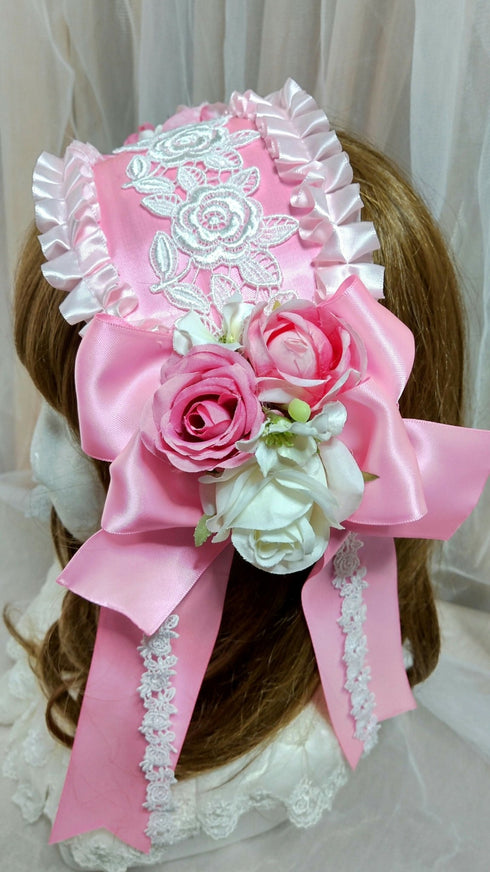 ピンク×ピンク薔薇リボンヘッドドレス