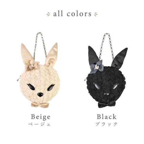 リリラパンポーチ ウサギ うさぎ ラビット バラ レース ブラック ベージュ【LALUICE】