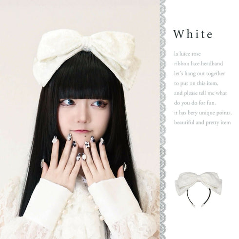 カチューシャ ヘッドドレス 髪飾り ヘアアクセサリー レース リボン ゴスロリ 甘ロリ ブラック ホワイト【LALUICE公式】