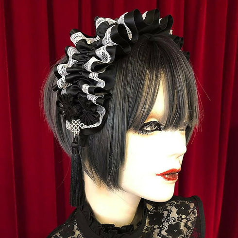 アジアンゴシックタッセルカチューシャ/黒×白