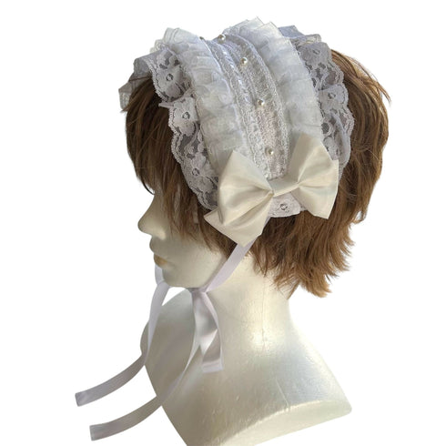 フリルレースとコットンパールのヘッドドレス