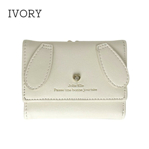 可愛い女の子、素敵な一日を過ごしてね!がま口折財布 LL-1017 【ブラック アイボリー】