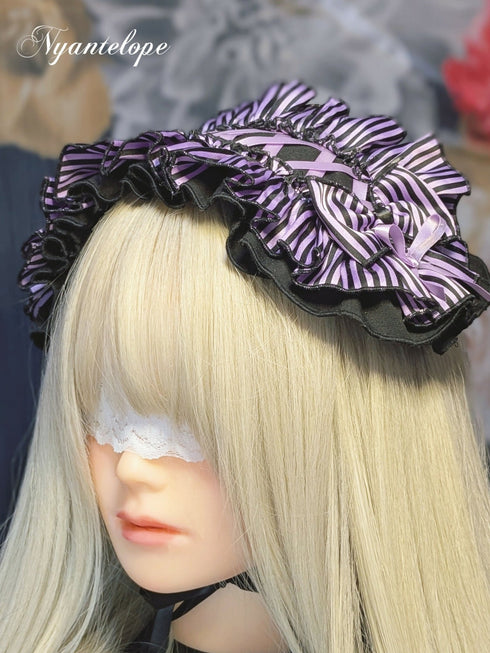 【GLM13】ストライプヘッドドレス(パープル) ゴスロリ ロリータ ロリィタ ハロウィン
