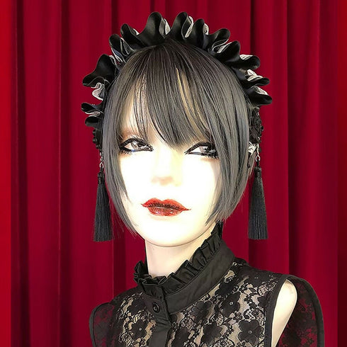 アジアンゴシックタッセルカチューシャ/黒×白